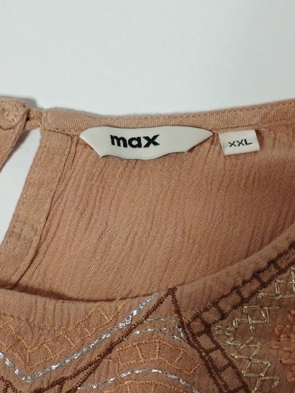 Max Studio XXL Peach Embroidered Boho Blouse 100% Rayon Bell Sleeve Peasant Top - Picture 4 of 8